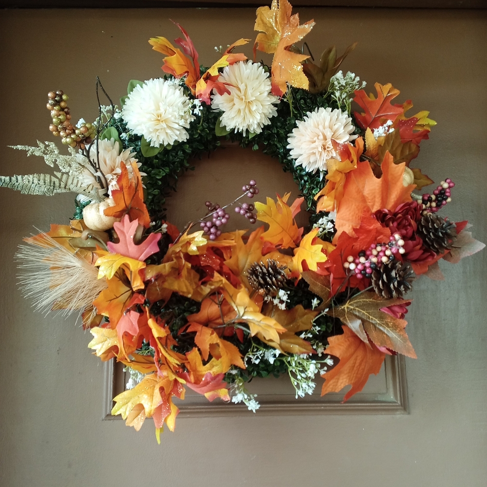 Vibrant Autumn Wreath with Orange and Cream Accents